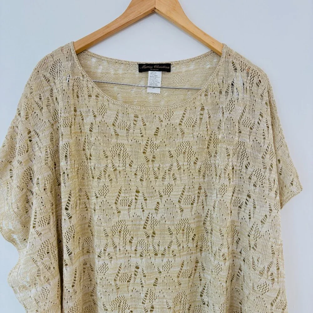 Marisa Christina Open Knit Lace Sheer Beige Metallic Dolman Sweater Top 3x Boho - Picture 3 of 7